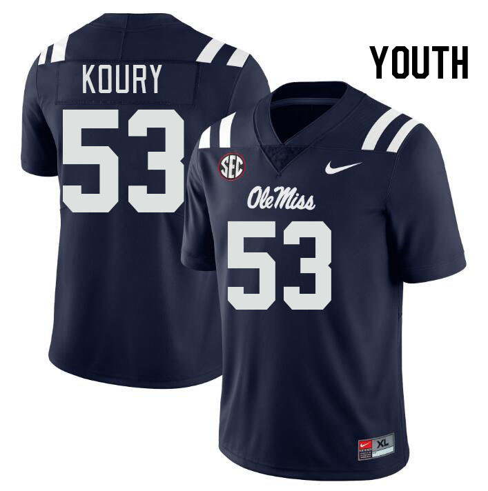 Youth #53 Joe Koury Ole Miss Rebels College Football Jerseys Stitched-Navy